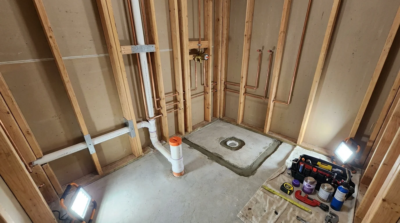 Bathroom rough-in plumbing during remodel by Johns Plumbing LLC in Shingle Springs