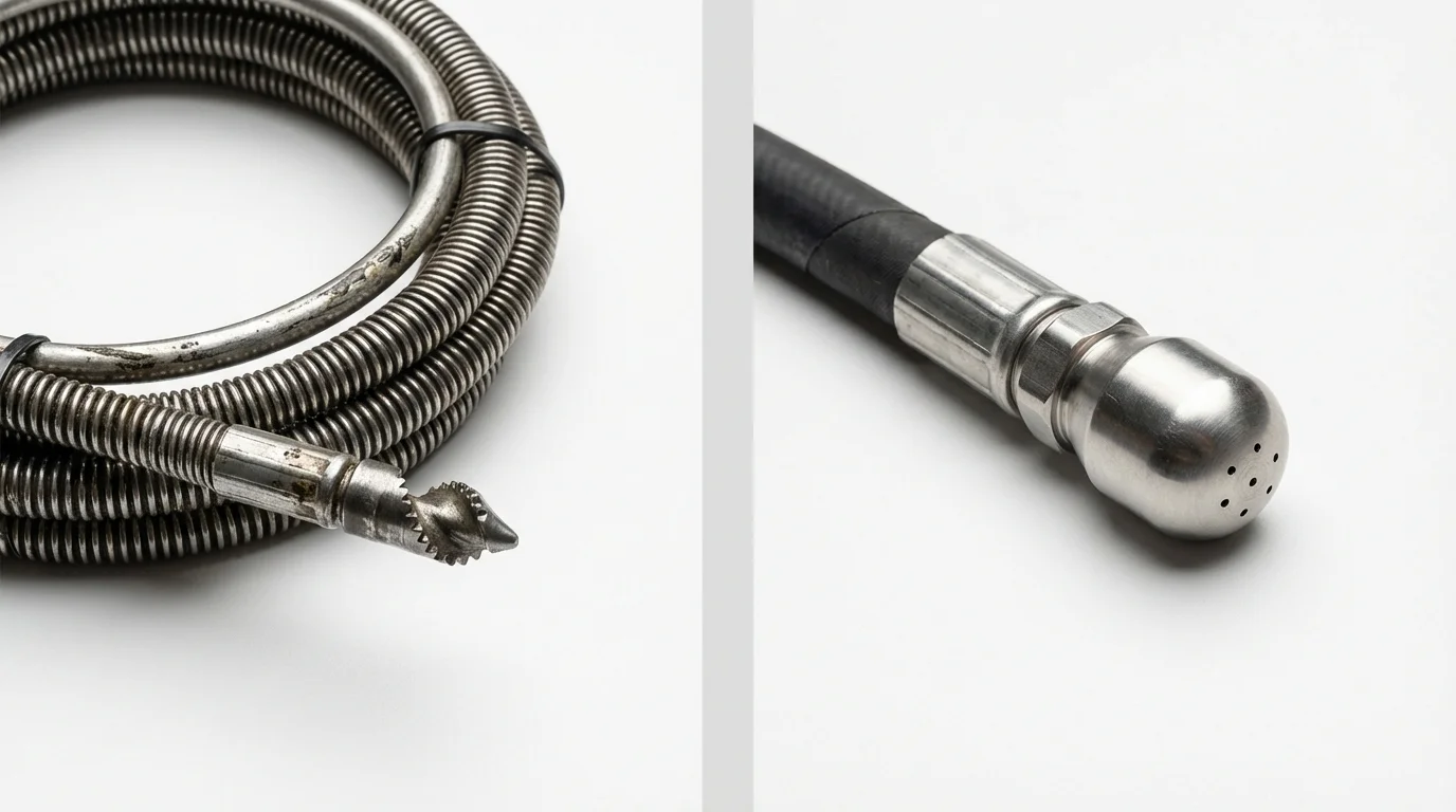Drain snake cable and hydro jetting nozzle used for drain cleaning in Shingle Springs, CA